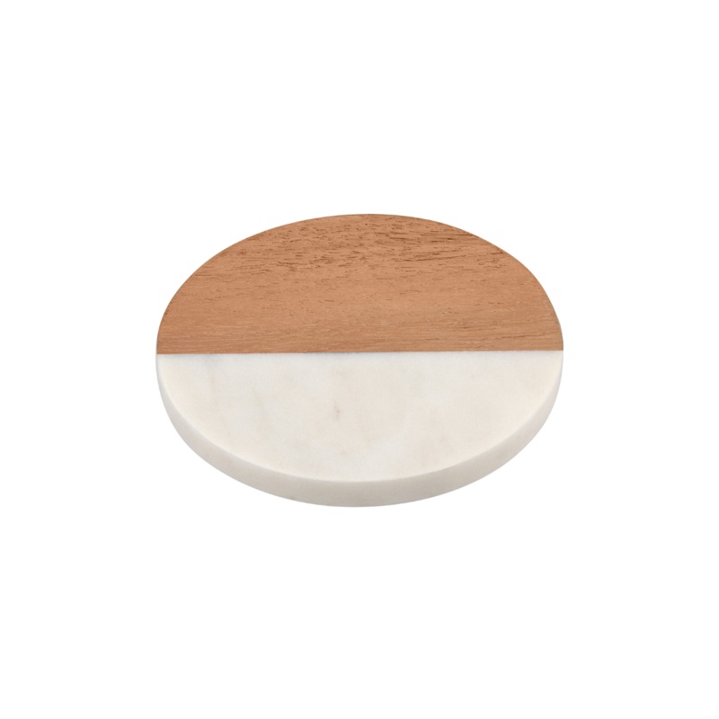 Coaster Collective Round Marble & Acacia Coaster 10cm White