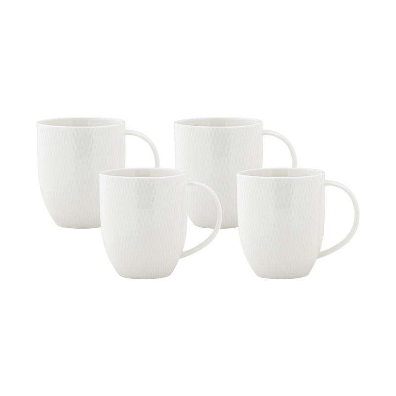 White Basics Diamonds Coupe Mug 370ML Set of 4 Gift Boxed
