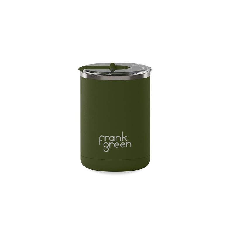 12oz Stainless Steel Ceramic Cup With Hinged Lid Khaki