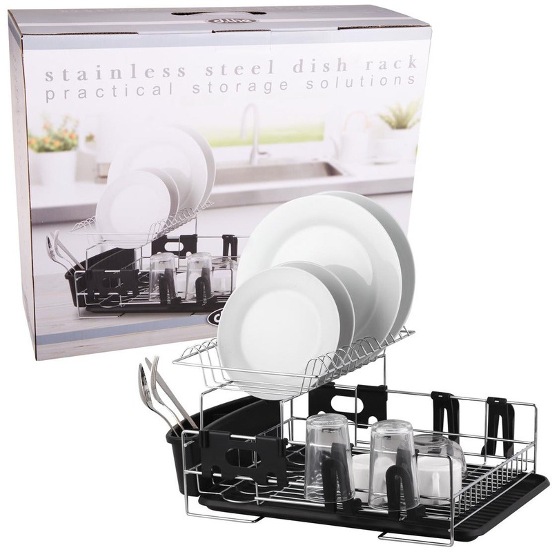 Stainless Steel 2 Tier Dish Rack With Draining Board