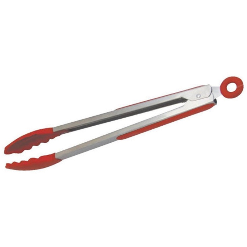 Silicone Stainless Steel Tongs 30cm - Red
