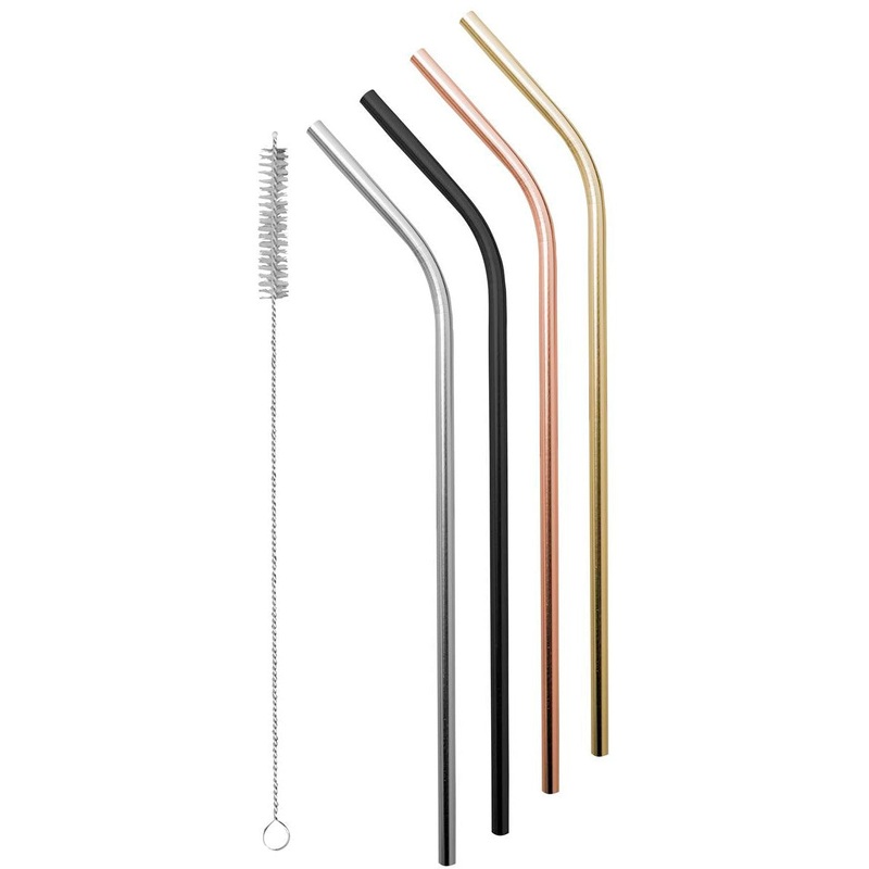 Stainless Steel Straws With Cleaning Brush - Set Of 4 Colours