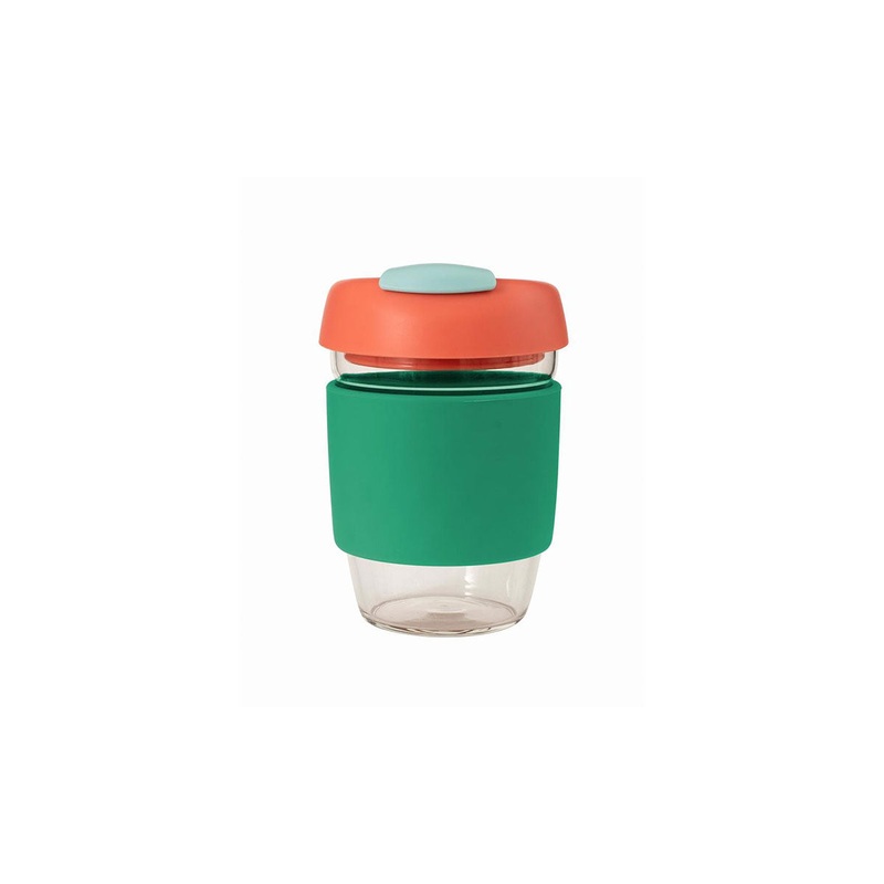 Glass Gocup Reusable Coffee Cup 355ml - Green/coral/seafoam