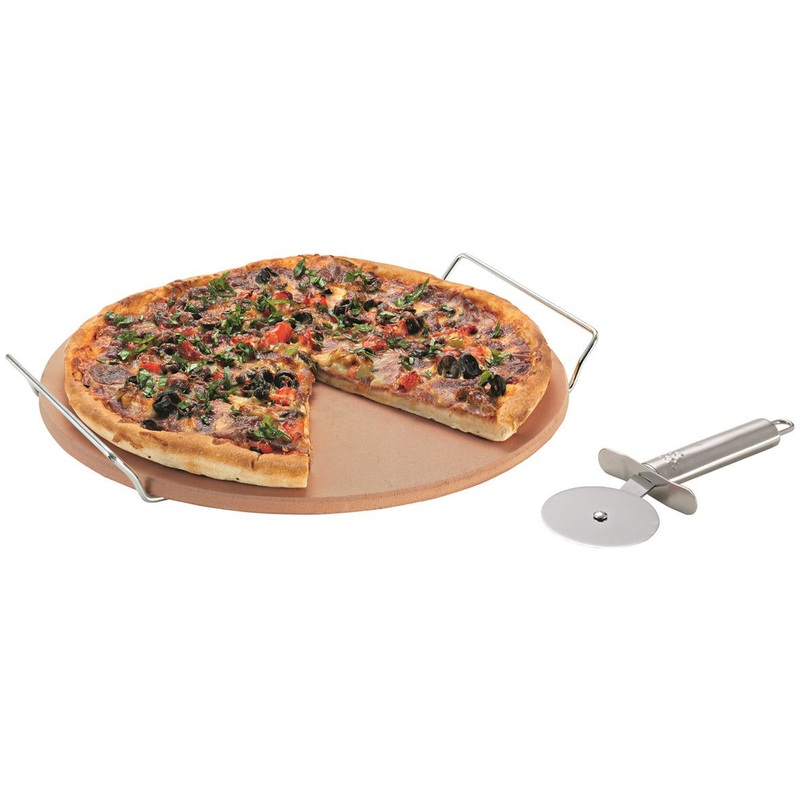 Pizza Stone with Rack and Pizza Cutter - 33cm