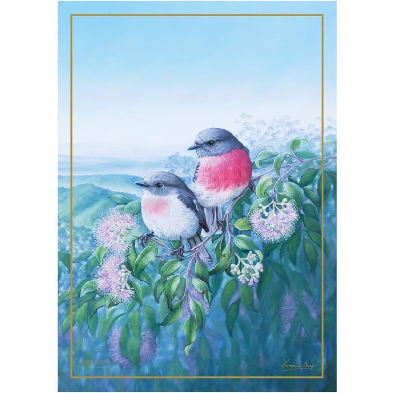 Birds Of Australia Anniversary Tea Towel - Rose Robin