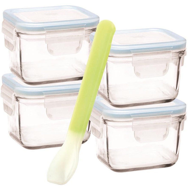 Square Baby Set with Silicone Spoon 5 Piece 82mm X 82mm X 57mm / 210ml