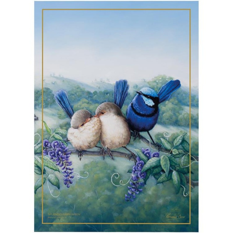 Birds Of Australia Anniversary Tea Towel - Splendid Fairy Wren