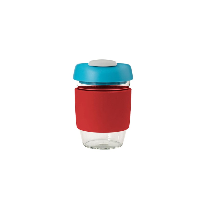 Glass Gocup Reusable Coffee Cup 355ml - Red/aqua/grey