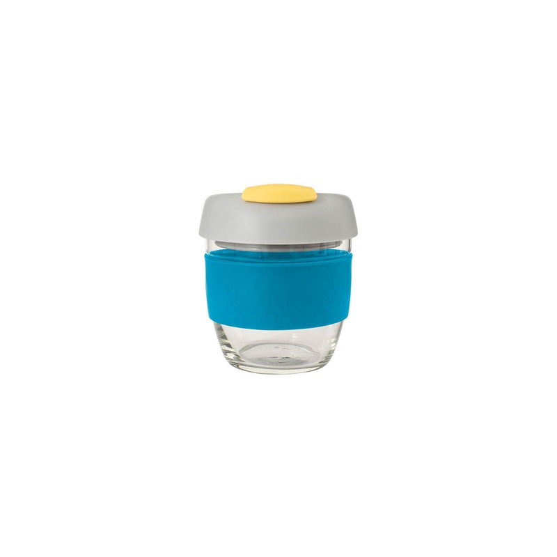 Glass Gocup Reusable Coffee Cup 236ml - Blue/grey/yellow