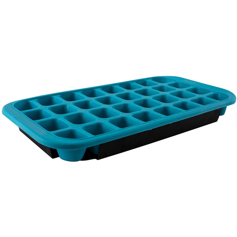 32 Cup Flexible Ice Cube Tray with Base Tray - Blue