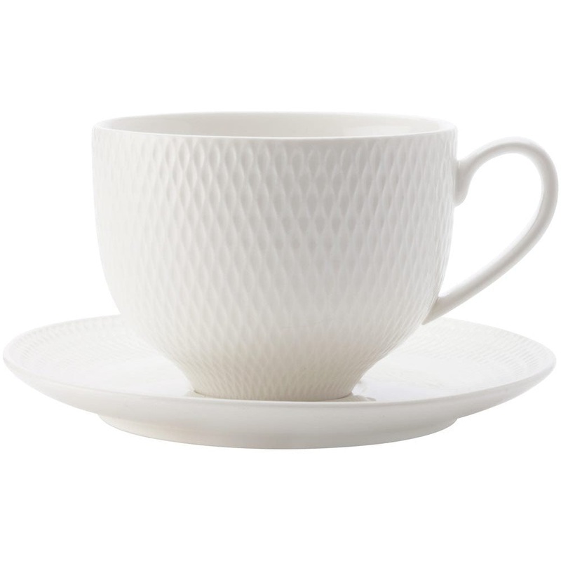 White Basics Diamonds Tea Cup And Saucer 220ml