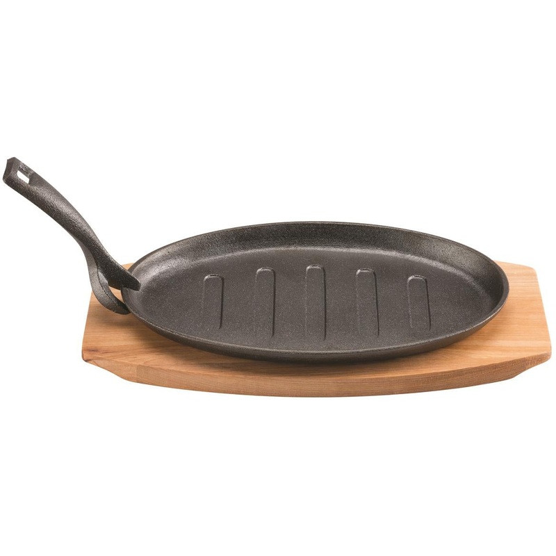 Pyrocast Oval Sizzle Plate With Maple Tray - 27 x 18cm