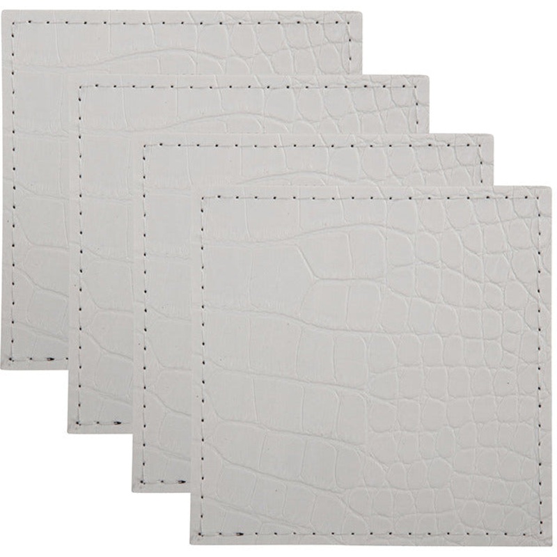Table Accents Leather Look Alligator Coaster 10x10cm Set of 4 Ecru