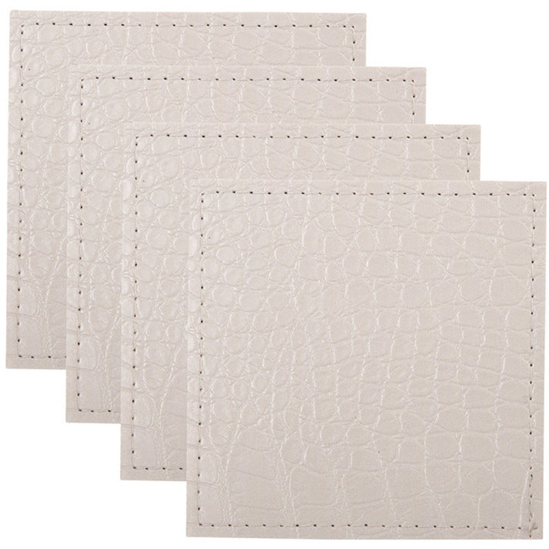 Table Accents Leather Look Alligator Coaster 10x10cm Set of 4 White