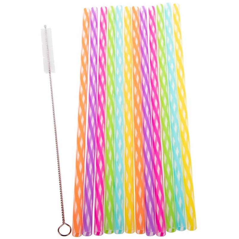 Reusable Party Straws Pack 24 with Brush - Rainbow 25cm
