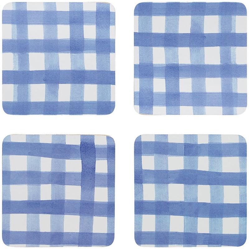 Ripe Set of 4 Coasters 10 x 10cm Blue Gingham