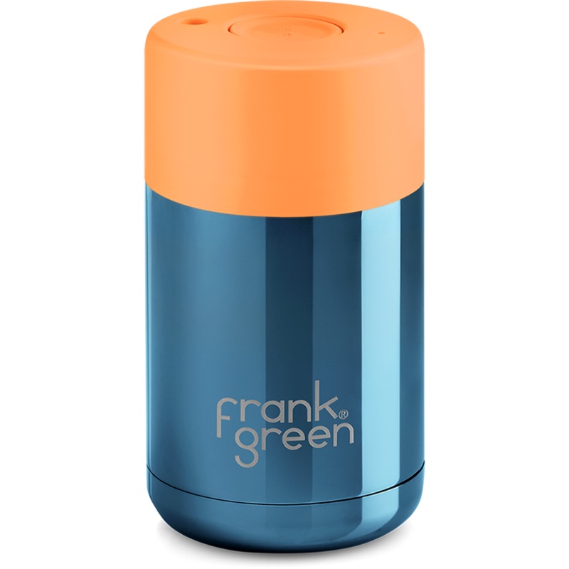 Chrome 10oz Limited Edition Blue Ceramic Cup with Neon Orange Push Button Lid