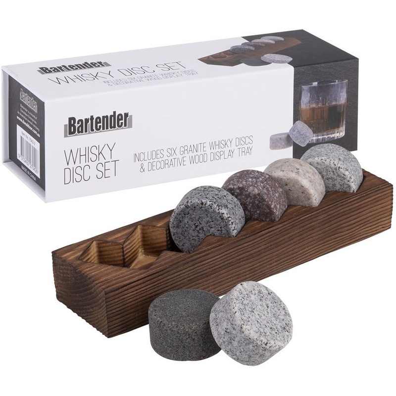 Whisky Disc Set 6 with Wood Base