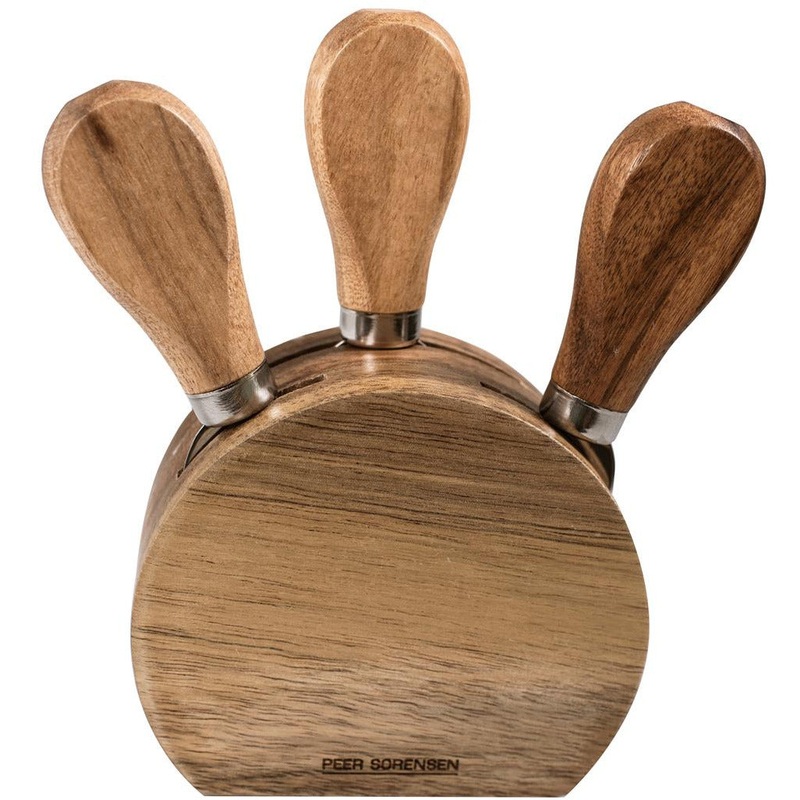 3 Cheese Knives + Block Acacia