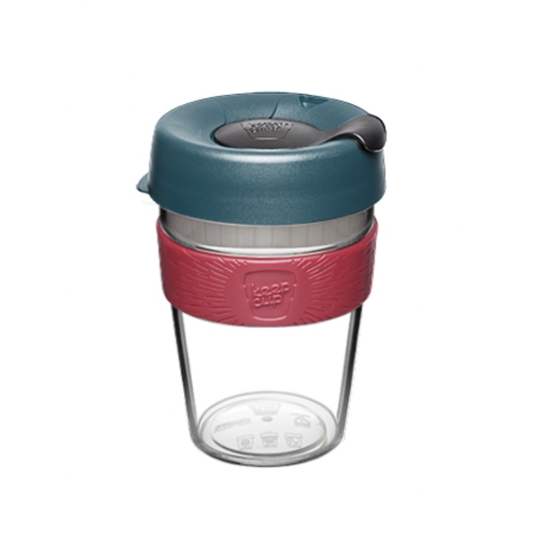 Original Clear 12Oz Tomato Red Band Blue Lid Black Plug
