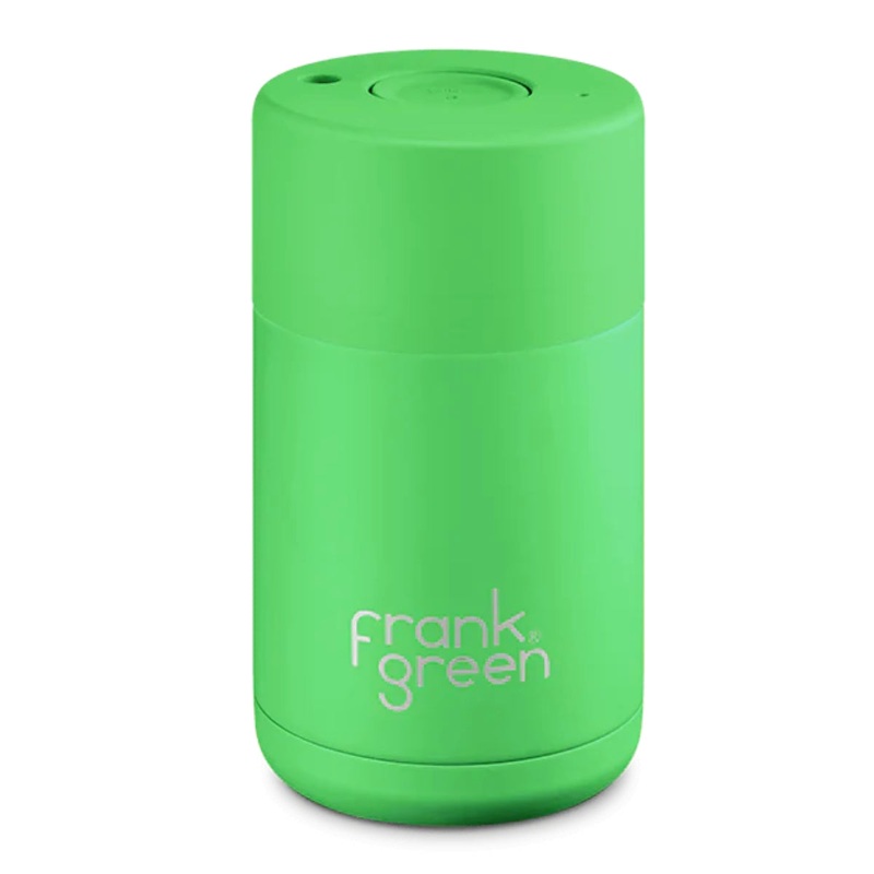 12oz Reusable Cup - Push Button Lid - Neon Green