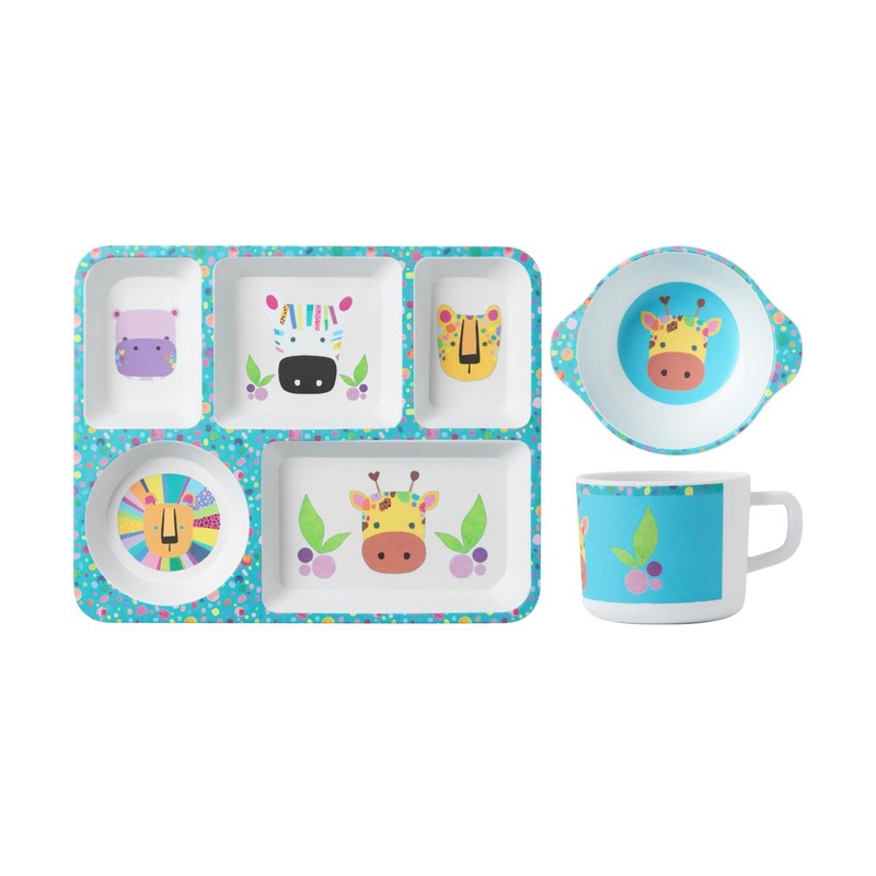 Kasey Rainbow Critters Childrens Melamine 3pc Dinner Set Blue Gift Boxed