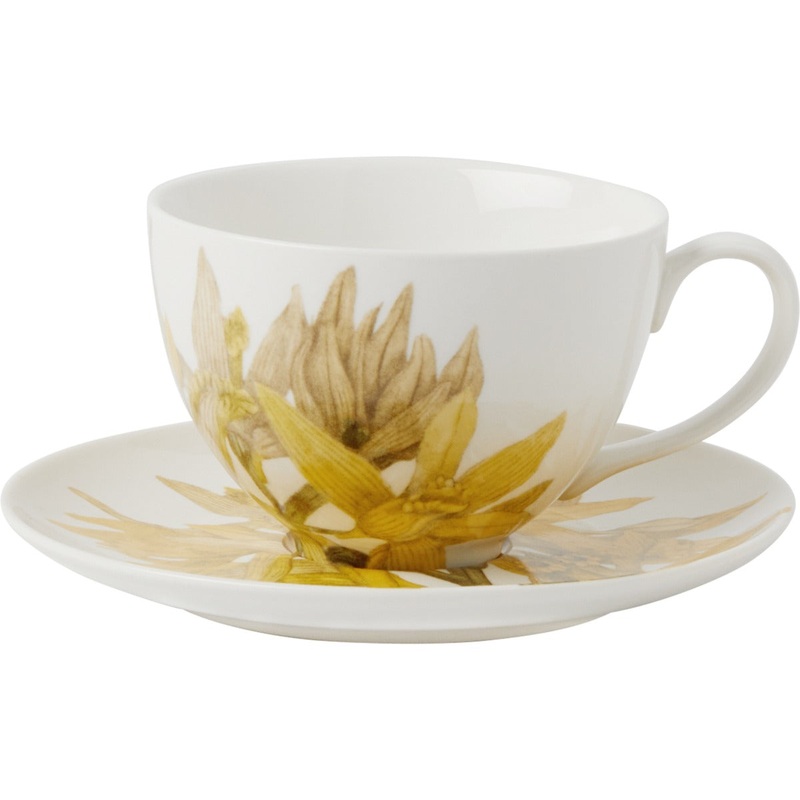 Royal Botanic Gardens Australian Orchids Cup & Saucer 240ML Yellow Gift Boxed
