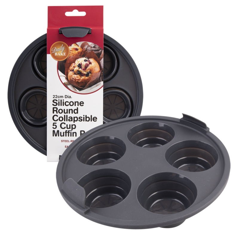 Silicone Round Collapsible 5 Cup Muffin Pan 22cm
