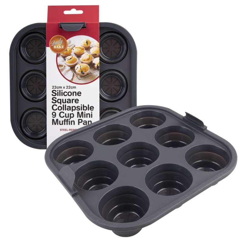Silicone Square Collapsible 9 Cup Mini Muffin 22x22cm