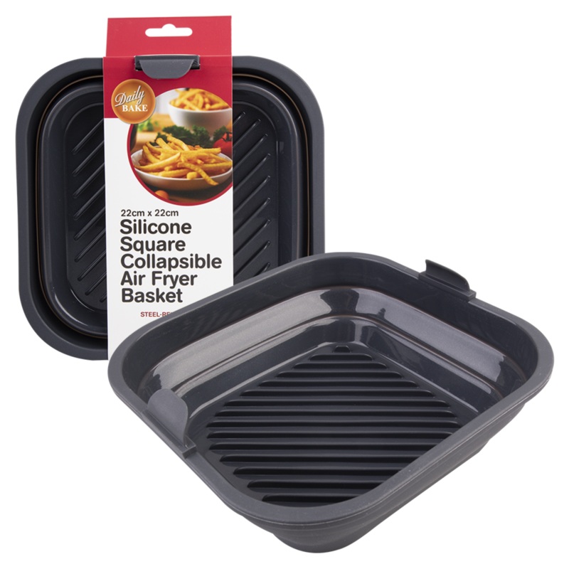 Silicone Square Collapsible Air Fryer Basket 22x22cm
