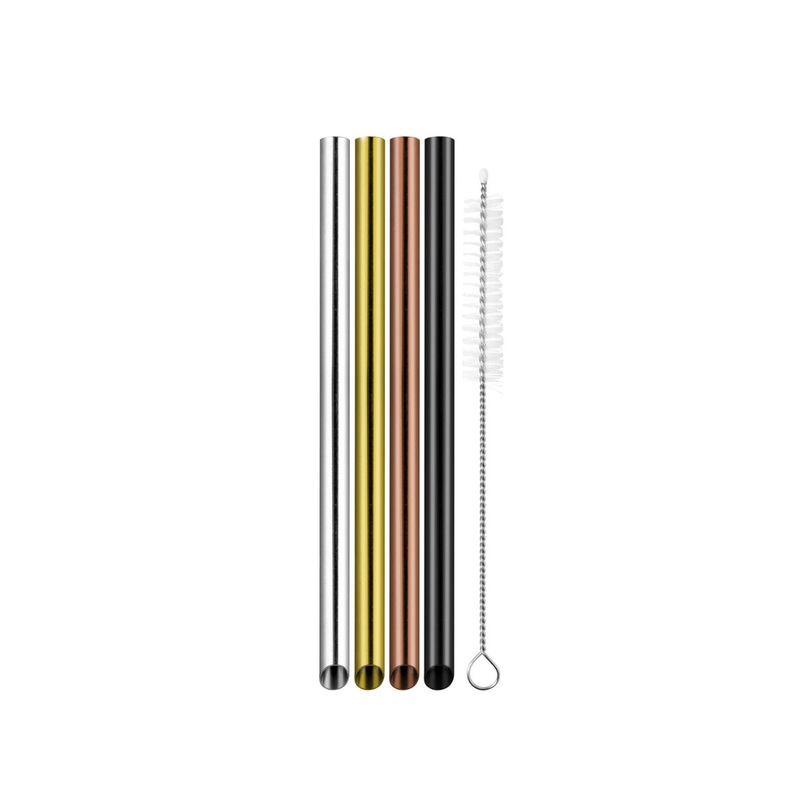Bubble Tea Straws with Cleaning Brush - Precious Metals - Set of 4