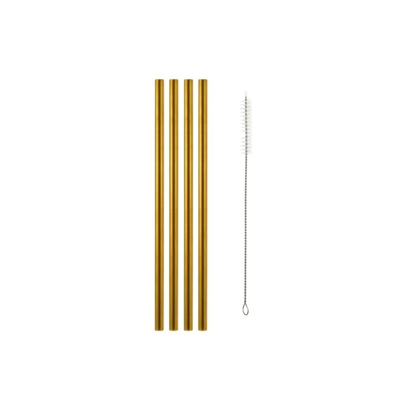 Cocktail & Co Reusable Wide Straw With Brush Set of 4 Gold Gift Boxed