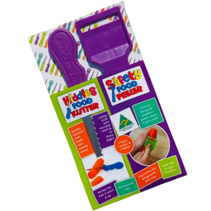 Kiddies Food Kutter and Safety Food Peeler Twin Pack Purple
