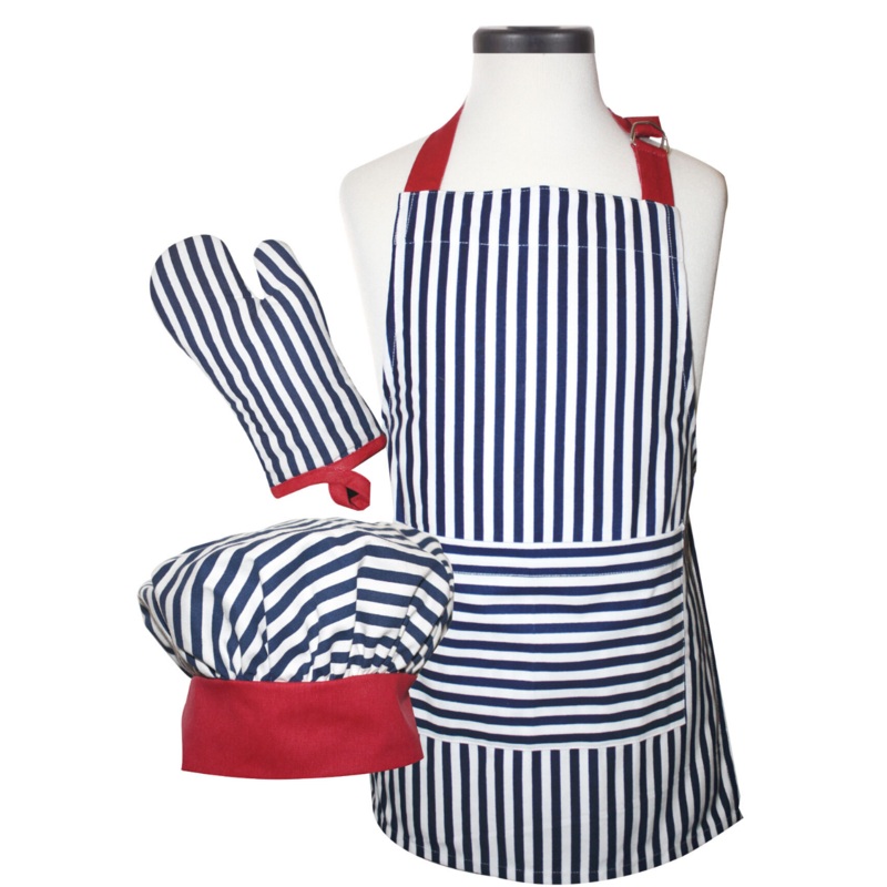 Handstand Kitchen Child's Apron Set - Navy Stripe