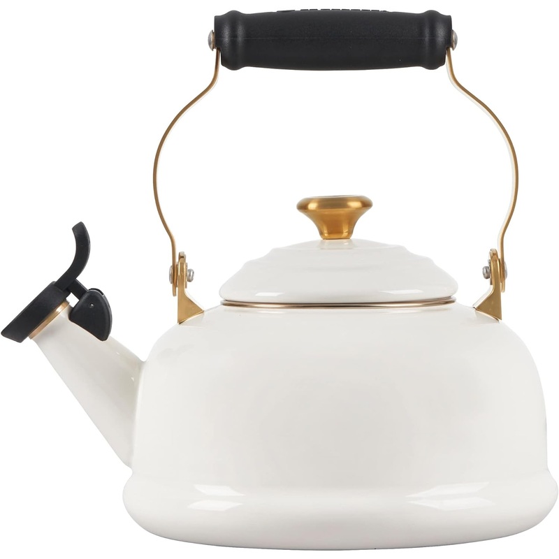 Le Creuset- Whistling Kettle White with Gold Knob