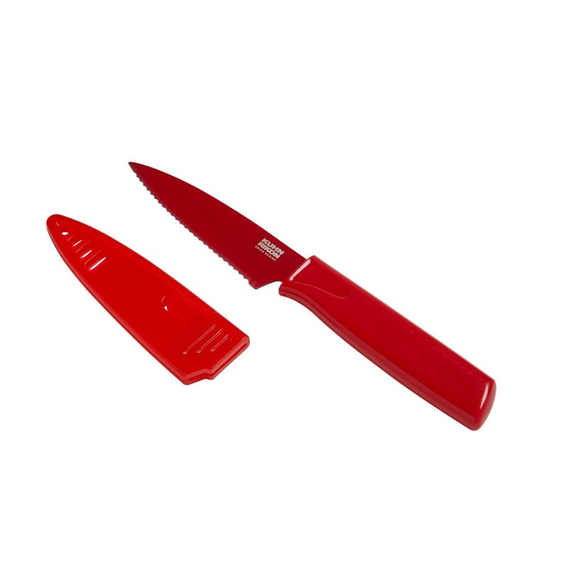 Kuhn Rikon Colori Serrated Paring Knife- Red