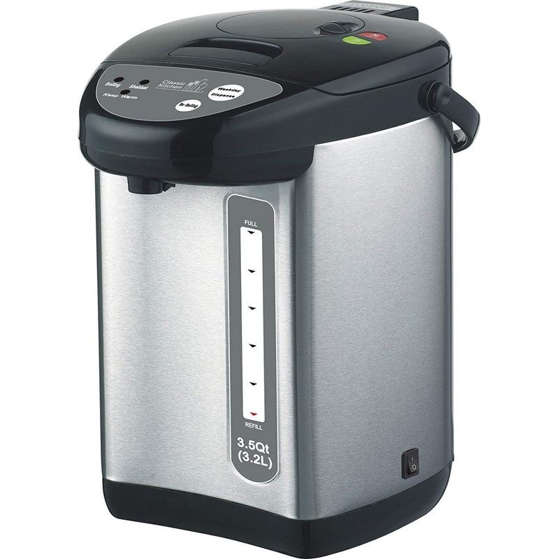 Classic Kitchen CK321NP 3.5QT (3.2L) Electric Kettle Hot Water Boiler Urn Pump Pot, Stainless Steel with Auto Dispense and Shabbat Mode