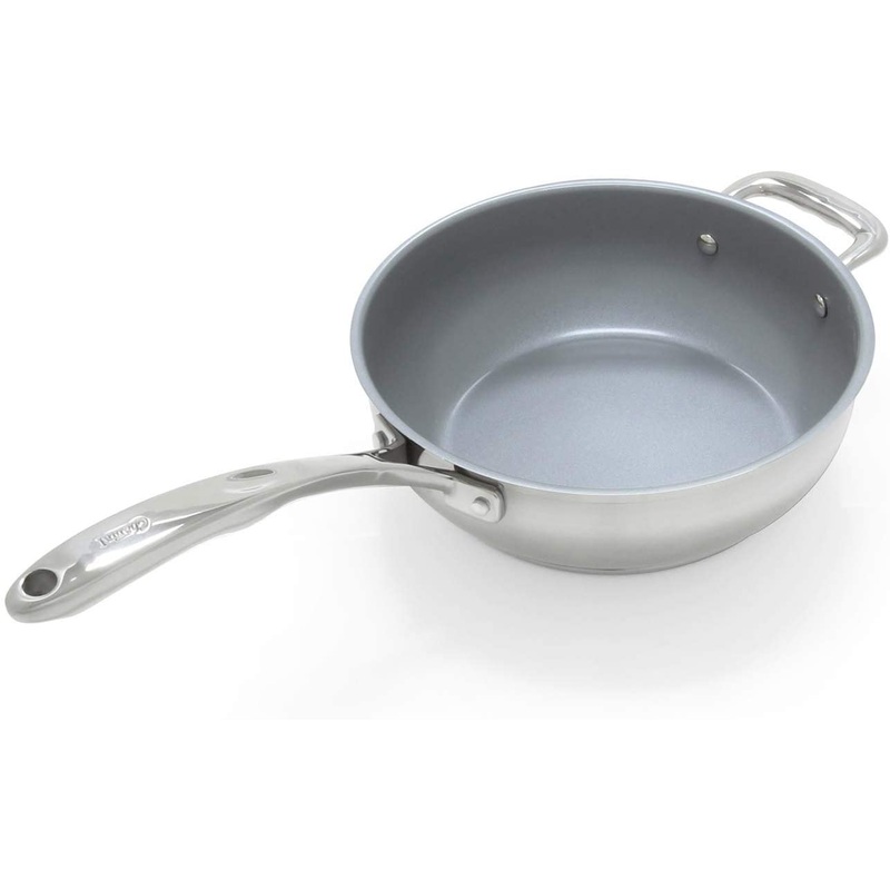 Chantal Induction 21 Stainless Steel Saute Pan, 3 Quart Chef's, Ceramic Non Stick