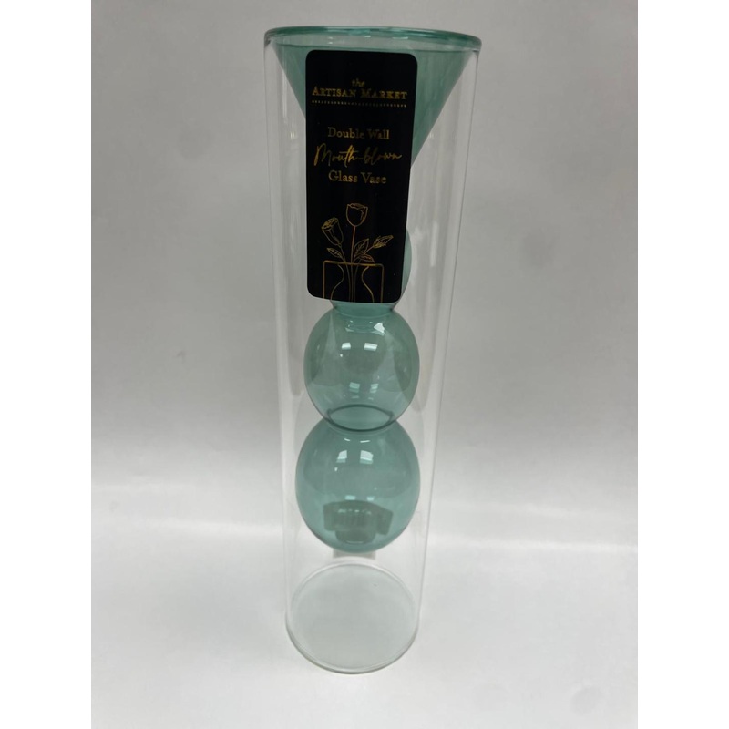 Home Essentials Double Wall Glass Vase, 12 Inch, Clear/Green