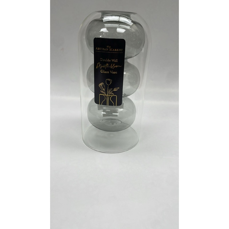 Home Essentials Double Wall Glass Vase, 7 inch, Clear/Smoke