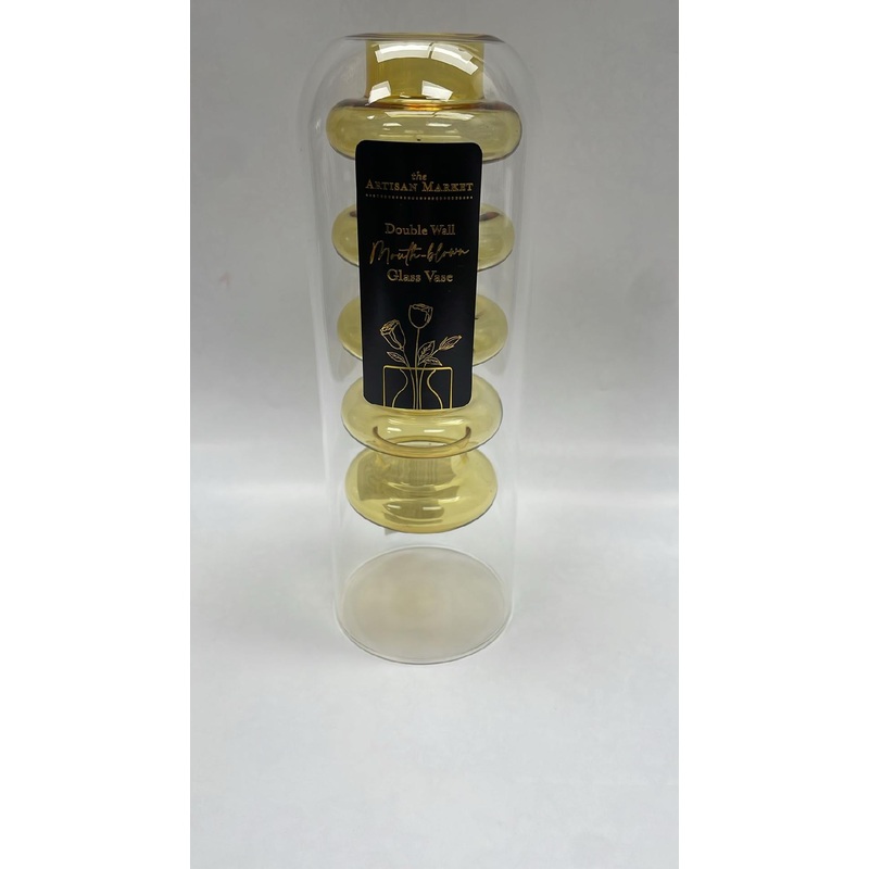 Home Essentials Double Wall Glass Vase, 9 inch, Clear/ Light Amber