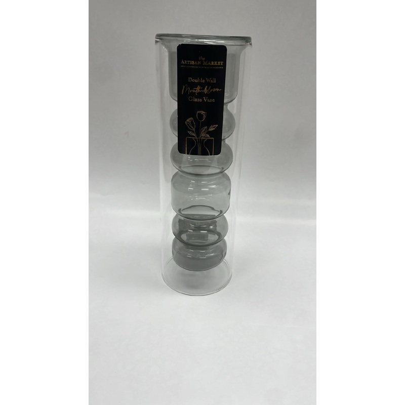Home Essentials Double Wall Glass Vase, 9 inch, Clear/Smoke