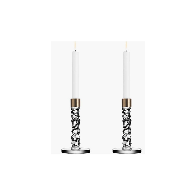 Orrefors Carat Brass Candlestick,  Pair