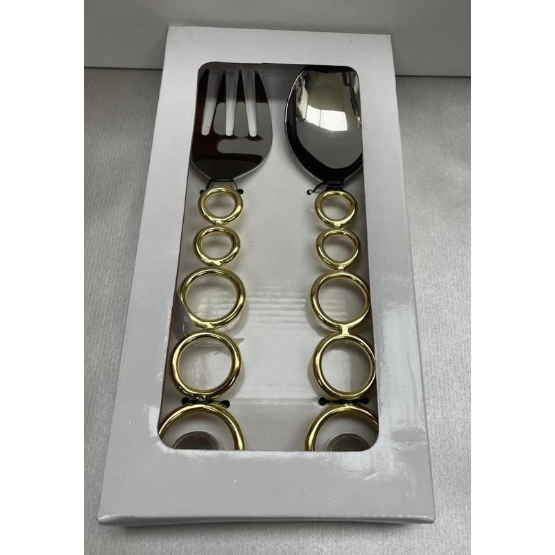 Classic Touch Gold Loop Design/Clear Ball Salad Servers