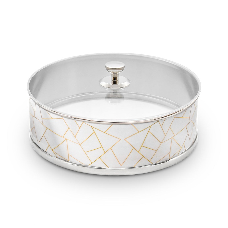 Godinger Stainless White and Gold Abstract Lines Pesach Collection