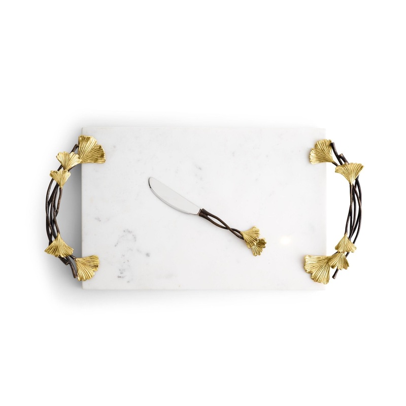 Michael Aram Golden Ginkgo Cheeseboard w/ Knife