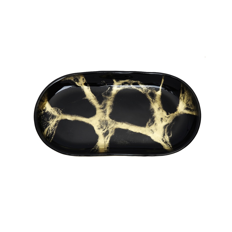 Classic Touch Black and Gold Marbelized Dish
