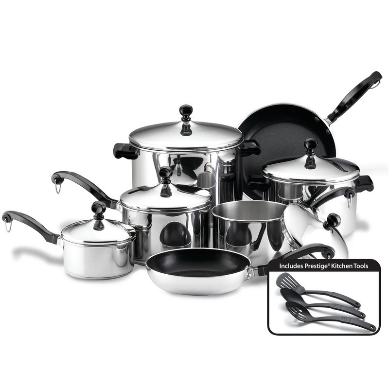 Farberware Classic Stainless Steel Cookware Pots and Pans Set, 15-Piece