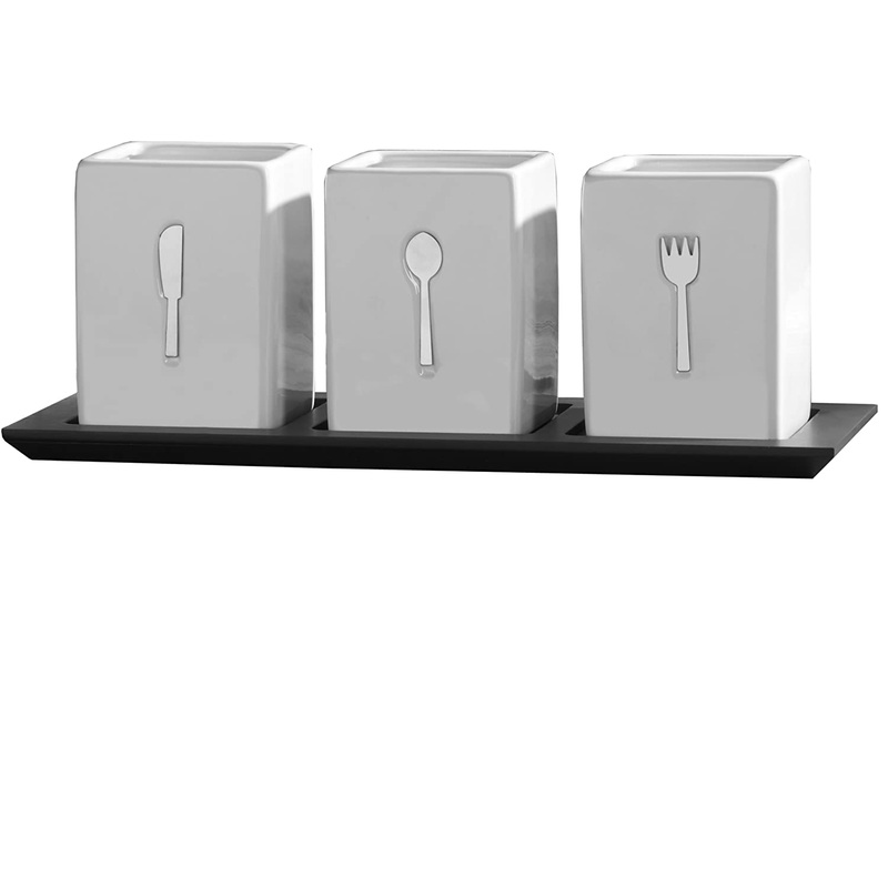 Towle Ceramic Flatware Caddy Set w/ Wood tray