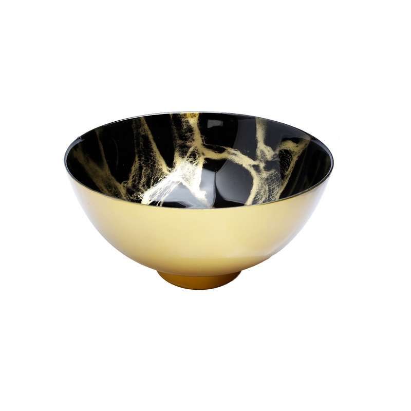 Classic Touch Black and Gold Marbleized Footed Bowl 10.5"